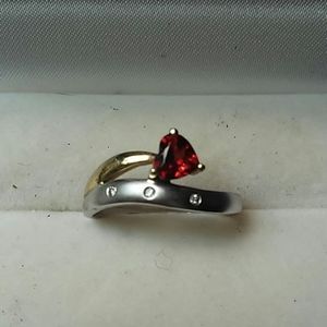 10k Two Tone Garnet Diamond Bypass Ring